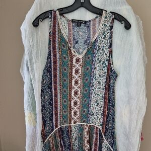 Living Doll Blue and White Graphic Tank Top